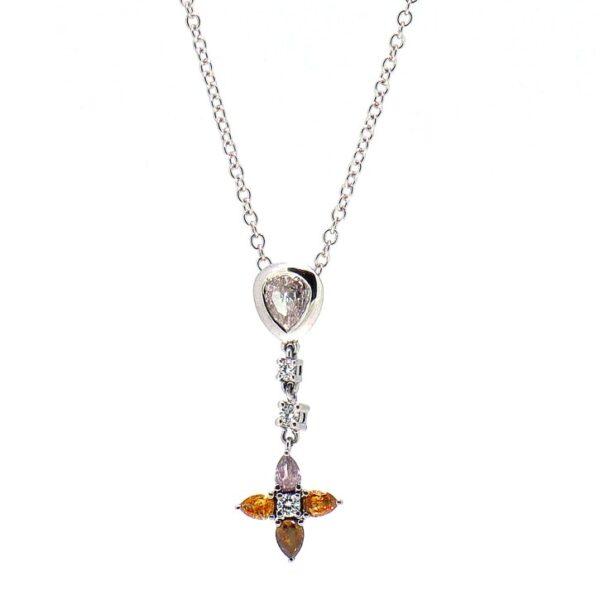 1.00ct 18kt White Gold Chain Multi Colour Flower Pendant