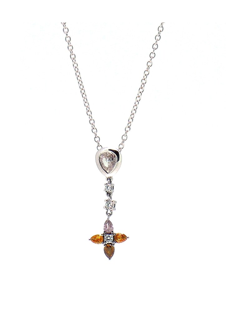 1.00ct 18kt White Gold Chain Multi Colour Flower Pendant