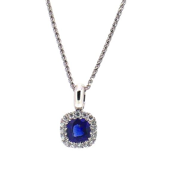 2.00ct Blue Sapphire & 0.55ct G/VS+ Diamond Oval Halo Pendant