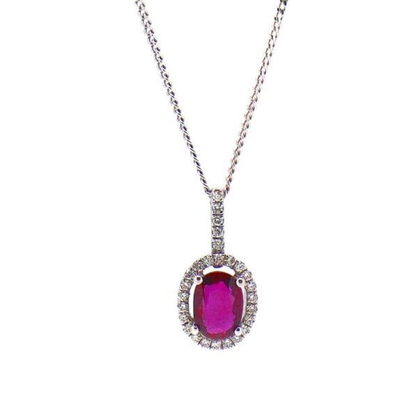 1.40ct Ruby & 0.45ct G/VS+ Diamond Halo Pendant