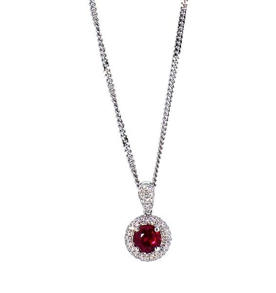 1.00ct Ruby & 0.75ct G/VS+ Diamond Classic Halo Micro Pave Pendant