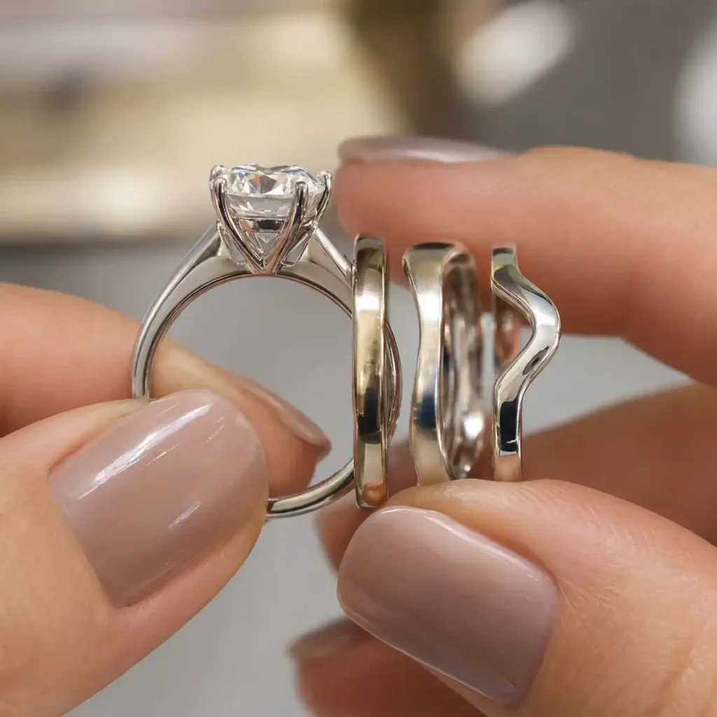 Wedding band, engagement ring
