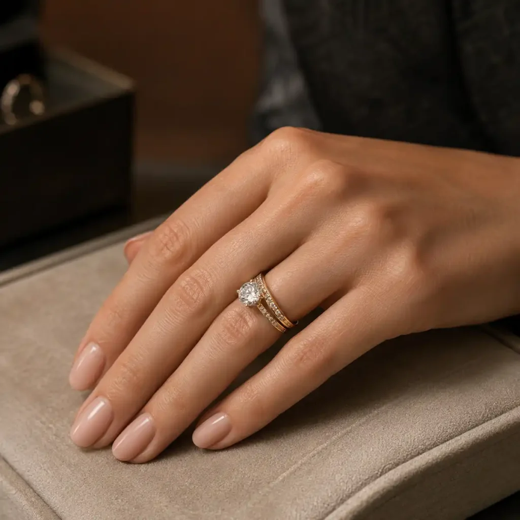 Wedding band, engagement ring