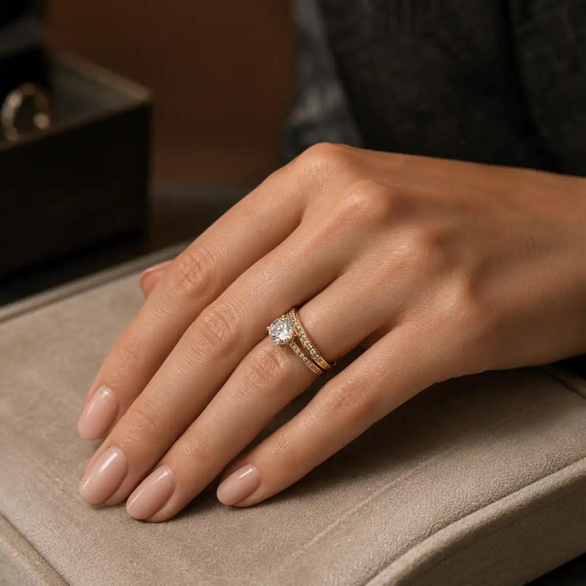 Wedding band, engagement ring